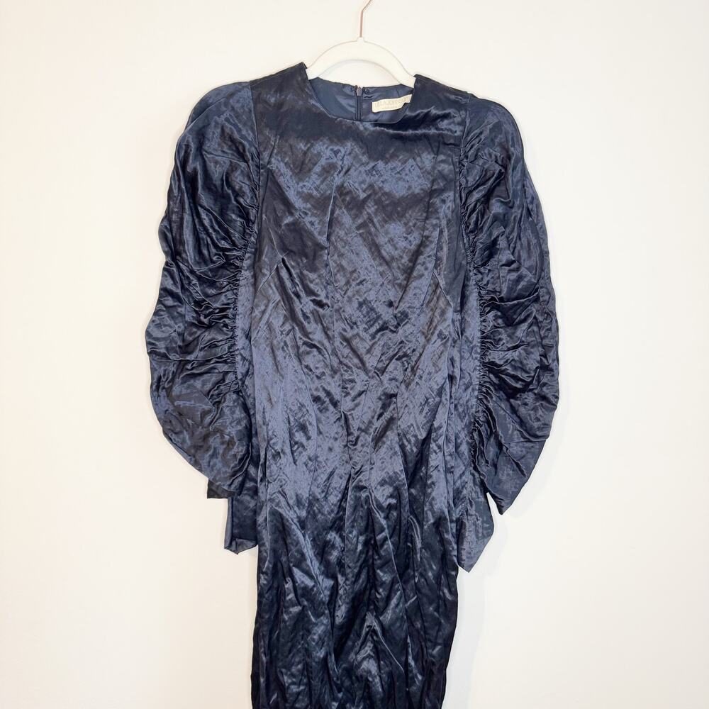 Ulla Johnson Antonia Puff-Sleeve Crushed Satin Midi Dress Sapphire Size 0 - Picture 6 of 10